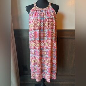 Neiman Marcus colorful beaded neck halter dress size 14